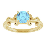 14K Gold Round Natural Aquamarine Sculptural Solitaire Ring - Yellow Gold - view 3