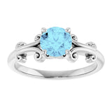14K Gold Round Natural Aquamarine Sculptural Solitaire Ring - White Gold - view 3
