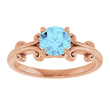 14K Gold Round Natural Aquamarine Sculptural Solitaire Ring - Rose Gold - view 3