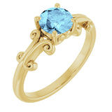 14K Gold Round Natural Aquamarine Sculptural Solitaire Ring - Yellow Gold
