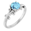Platinum Round Natural Aquamarine Sculptural Solitaire Ring