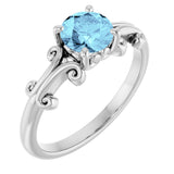 Platinum Round Natural Aquamarine Sculptural Solitaire Ring