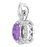 Platinum Oval Natural Amethyst & Natural Diamond Halo-Style Pendant - view 2