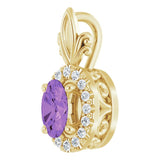 14K Gold Oval Natural Amethyst & Natural Diamond Halo-Style Pendant - Yellow Gold - view 2
