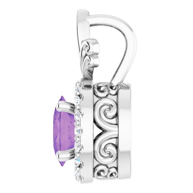 14K Gold Oval Natural Amethyst & Natural Diamond Halo-Style Pendant - White Gold - view 3