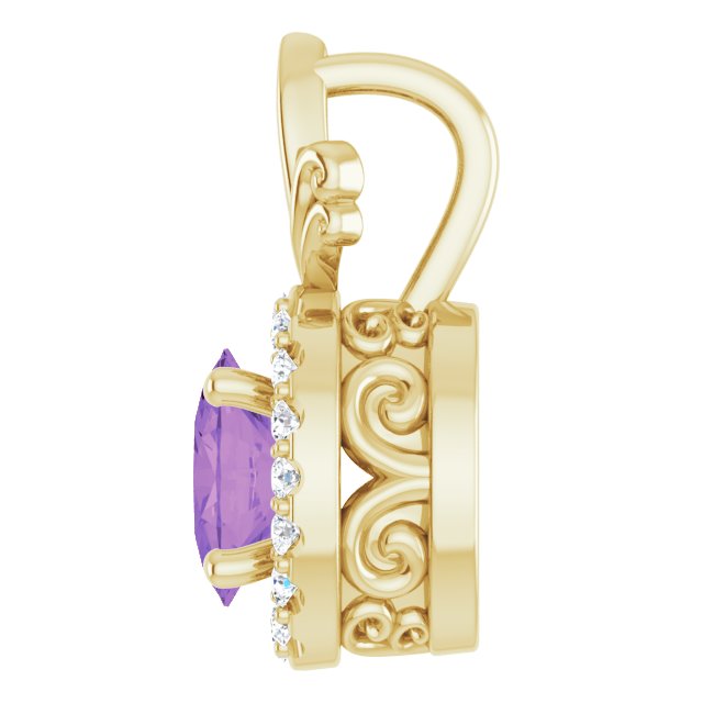 14K Gold Oval Natural Amethyst & Natural Diamond Halo-Style Pendant - Yellow Gold - view 3