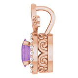 14K Gold Oval Natural Amethyst & Natural Diamond Halo-Style Pendant - Rose Gold - view 3