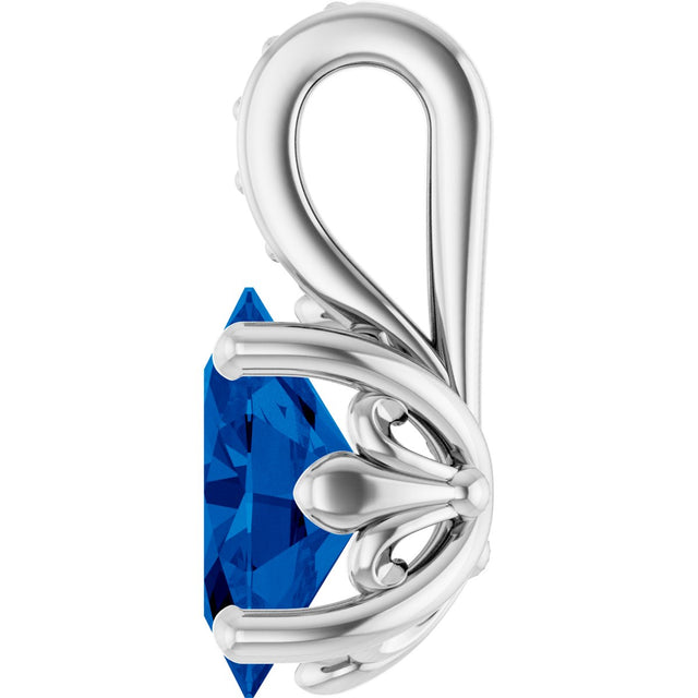 14K Gold Oval Lab-Grown Sapphire Floral-Inspired Solitaire Pendant - view 3