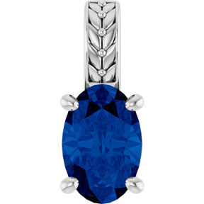 14K Gold Oval Lab-Grown Sapphire Floral-Inspired Solitaire Pendant