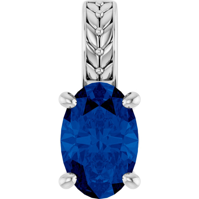 14K Gold Oval Lab-Grown Sapphire Floral-Inspired Solitaire Pendant