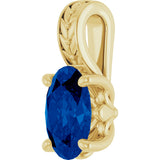 14K Gold Oval Lab-Grown Blue Sapphire Floral-Inspired Solitaire Pendant - Yellow Gold - view 2