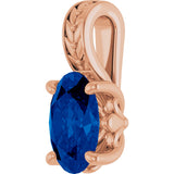 14K Gold Oval Lab-Grown Blue Sapphire Floral-Inspired Solitaire Pendant - Rose Gold - view 2