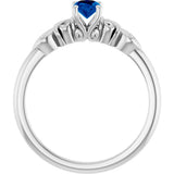 14K Gold Oval Lab-Grown Blue Sapphire & Natural Diamond Accented Ring - White Gold - view 2