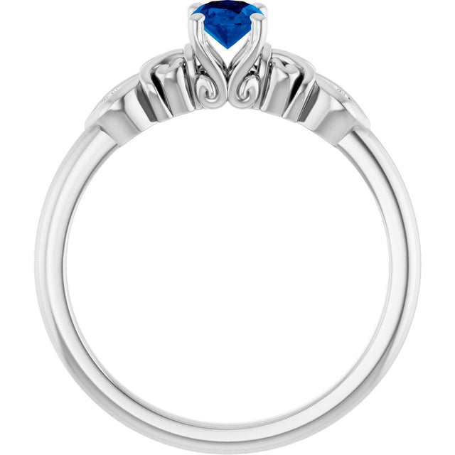 14K Gold Oval Lab-Grown Blue Sapphire & Natural Diamond Accented Ring - White Gold - view 2