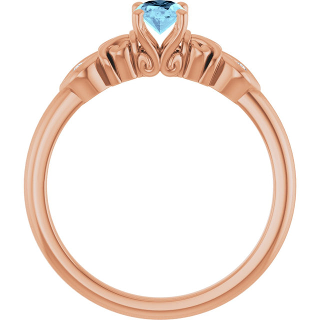 14K Gold Oval Natural Aquamarine & Natural Diamond Accented Ring - Rose Gold - view 2