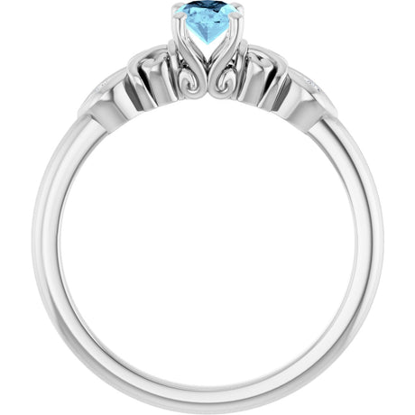Platinum Oval Natural Aquamarine & Natural Diamond Accented Ring - view 2