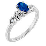 14K Gold Oval Lab-Grown Blue Sapphire & Natural Diamond Accented Ring - White Gold