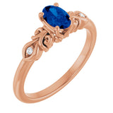 14K Gold Oval Lab-Grown Blue Sapphire & Natural Diamond Accented Ring - Rose Gold