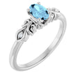14K Gold Oval Natural Aquamarine & Natural Diamond Accented Ring - White Gold