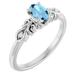 Platinum Oval Natural Aquamarine & Natural Diamond Accented Ring