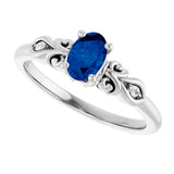 14K Gold Oval Lab-Grown Blue Sapphire & Natural Diamond Accented Ring - White Gold - view 5