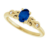 14K Gold Oval Lab-Grown Blue Sapphire & Natural Diamond Accented Ring - Yellow Gold - view 5
