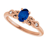 14K Gold Oval Lab-Grown Blue Sapphire & Natural Diamond Accented Ring - Rose Gold - view 5