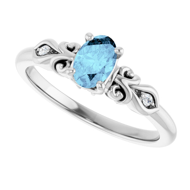 Platinum Oval Natural Aquamarine & Natural Diamond Accented Ring - view 5