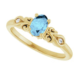 14K Gold Oval Natural Aquamarine & Natural Diamond Accented Ring - Yellow Gold - view 5