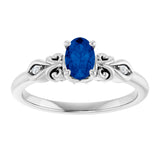 14K Gold Oval Lab-Grown Blue Sapphire & Natural Diamond Accented Ring - White Gold - view 3