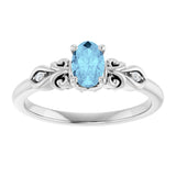 14K Gold Oval Natural Aquamarine & Natural Diamond Accented Ring - White Gold - view 3