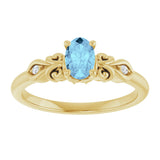 14K Gold Oval Natural Aquamarine & Natural Diamond Accented Ring - Yellow Gold - view 3