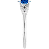 14K Gold Oval Lab-Grown Blue Sapphire & Natural Diamond Accented Ring - White Gold - view 4