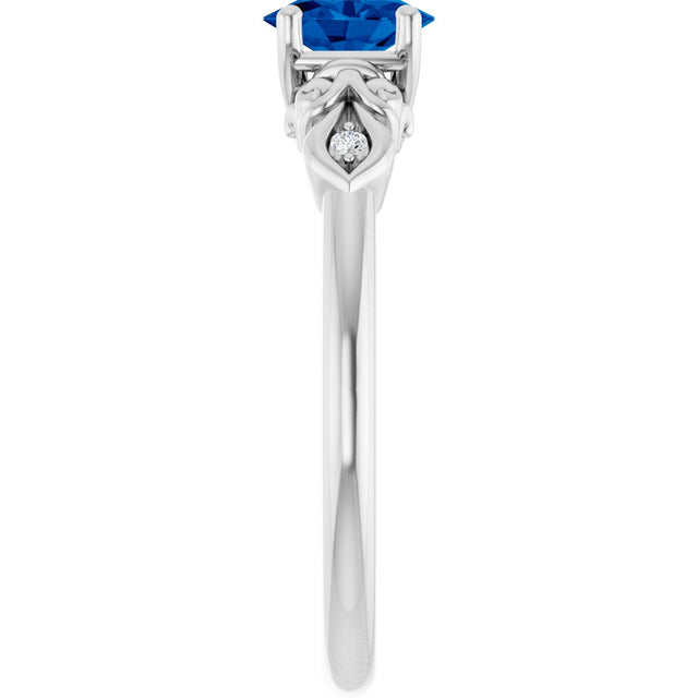 14K Gold Oval Lab-Grown Blue Sapphire & Natural Diamond Accented Ring - White Gold - view 4