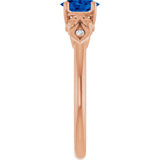 14K Gold Oval Lab-Grown Blue Sapphire & Natural Diamond Accented Ring - Rose Gold - view 4