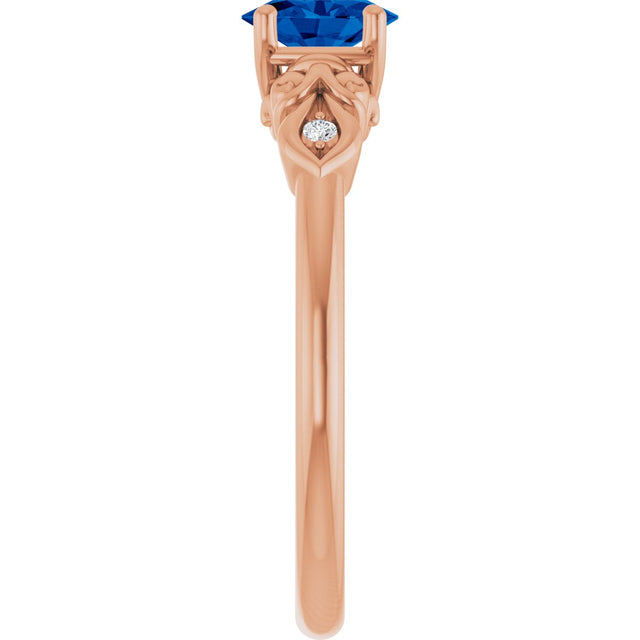 14K Gold Oval Lab-Grown Blue Sapphire & Natural Diamond Accented Ring - Rose Gold - view 4