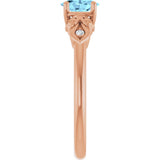 14K Gold Oval Natural Aquamarine & Natural Diamond Accented Ring - Rose Gold - view 4
