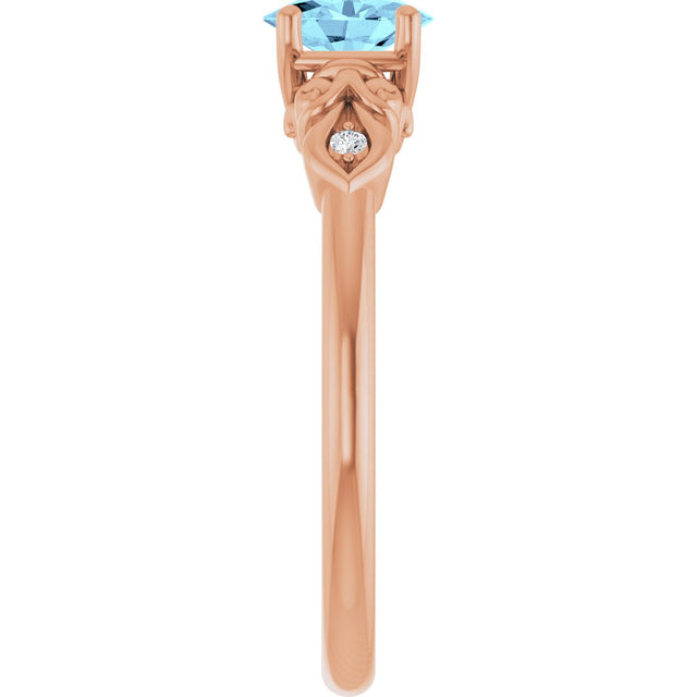 14K Gold Oval Natural Aquamarine & Natural Diamond Accented Ring - Rose Gold - view 4