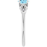 14K Gold Oval Natural Aquamarine & Natural Diamond Accented Ring - White Gold - view 4