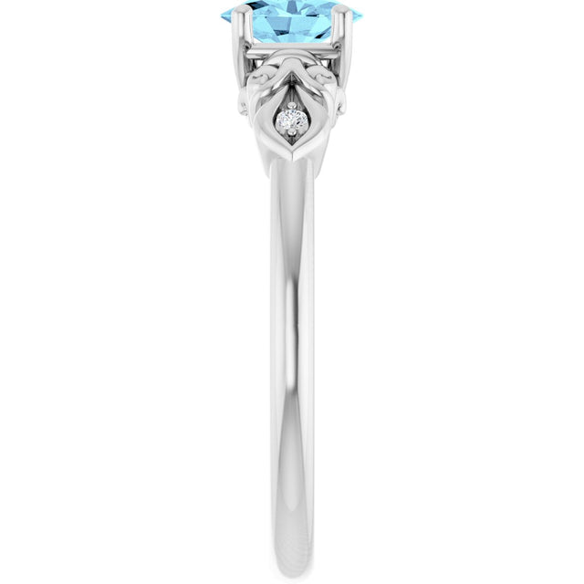 14K Gold Oval Natural Aquamarine & Natural Diamond Accented Ring - White Gold - view 4
