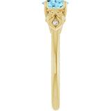 14K Gold Oval Natural Aquamarine & Natural Diamond Accented Ring - Yellow Gold - view 4