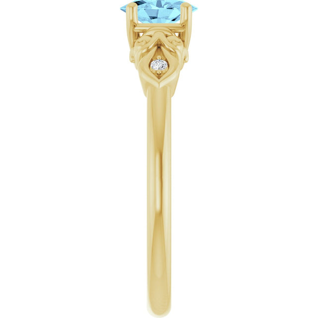 14K Gold Oval Natural Aquamarine & Natural Diamond Accented Ring - Yellow Gold - view 4