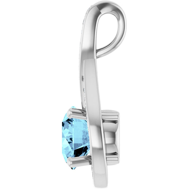 Platinum Round Natural Aquamarine & Natural Diamond Accented Pendant – 0.08 CTW - view 3