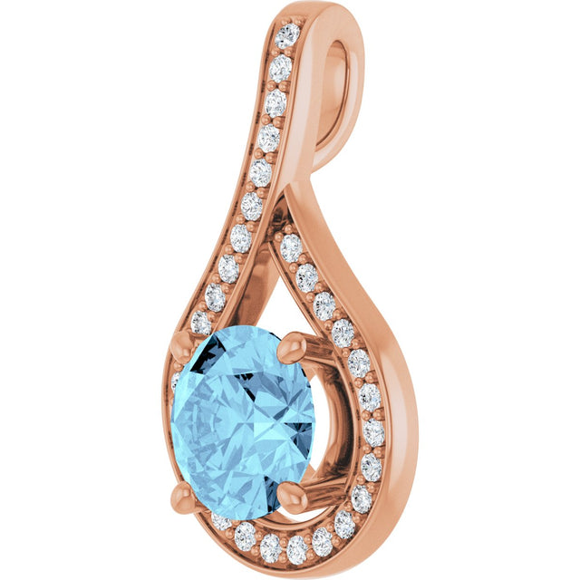 14K Gold Round Natural Aquamarine & Natural Diamond Accented Pendant – 0.08 CTW - Rose Gold - view 2