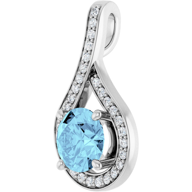 Platinum Round Natural Aquamarine & Natural Diamond Accented Pendant – 0.08 CTW - view 2