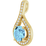 14K Gold Round Natural Aquamarine & Natural Diamond Accented Pendant – 0.08 CTW - Yellow Gold - view 2