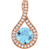 14K Gold Round Natural Aquamarine & Natural Diamond Accented Pendant – 0.08 CTW - Rose Gold