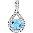 Platinum Round Natural Aquamarine & Natural Diamond Accented Pendant – 0.08 CTW