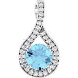 Platinum Round Natural Aquamarine & Natural Diamond Accented Pendant – 0.08 CTW