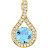 14K Gold Round Natural Aquamarine & Natural Diamond Accented Pendant – 0.08 CTW - Yellow Gold